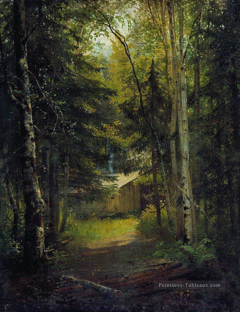 hutte dans le paysage classique de la forêt Ivan Ivanovitch Peintures à l'huile